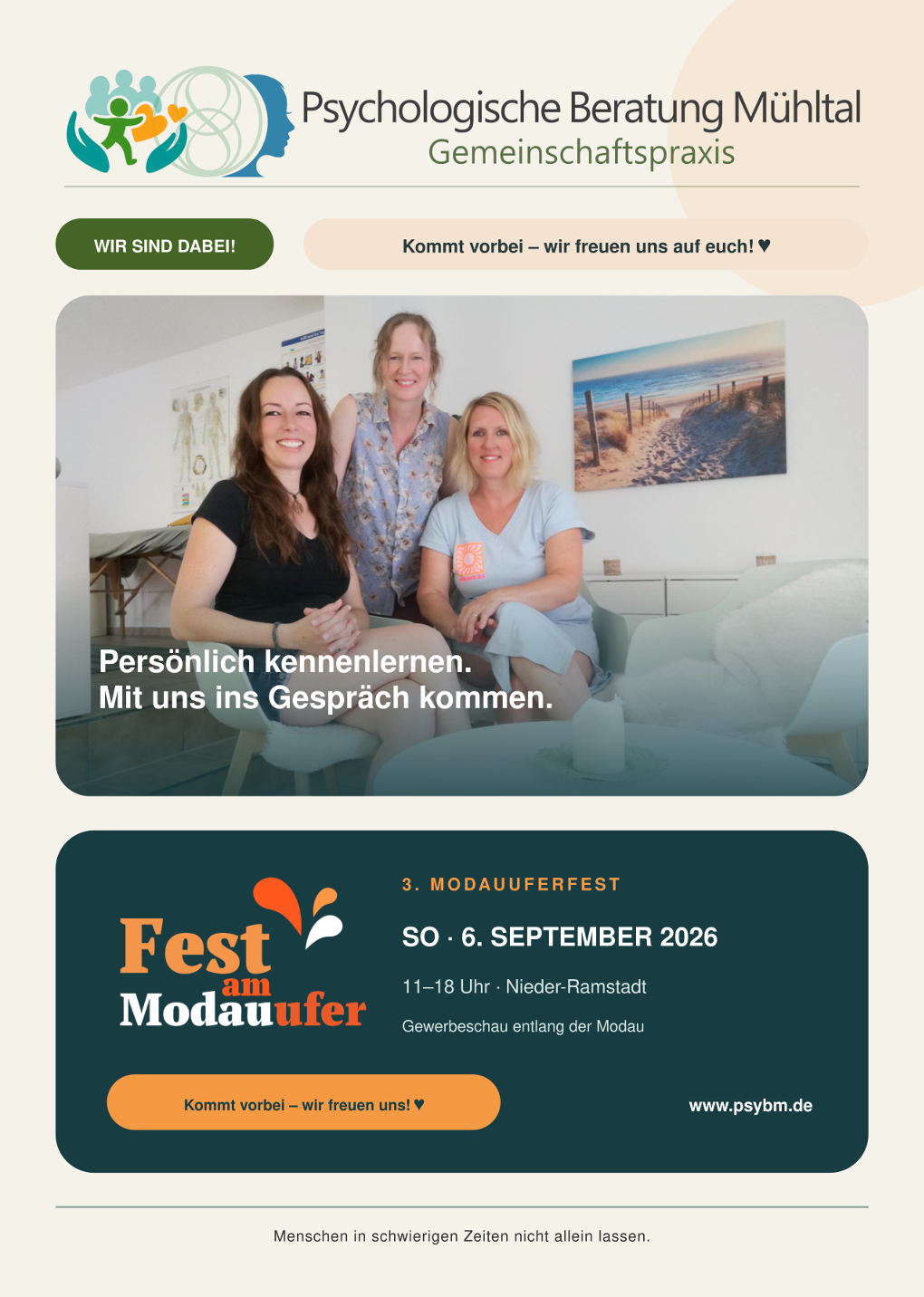 Die Psychologische Beratung Mühltal stellt sich vor! Besuch uns auf dem Modauuferfest